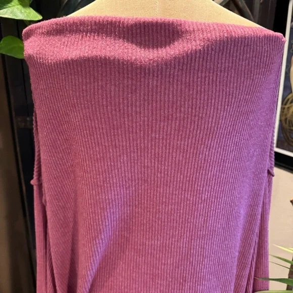 Free People deep earthy burgundy mauve. Oversized ribbed boat neck pull over. - Picture 11 of 15